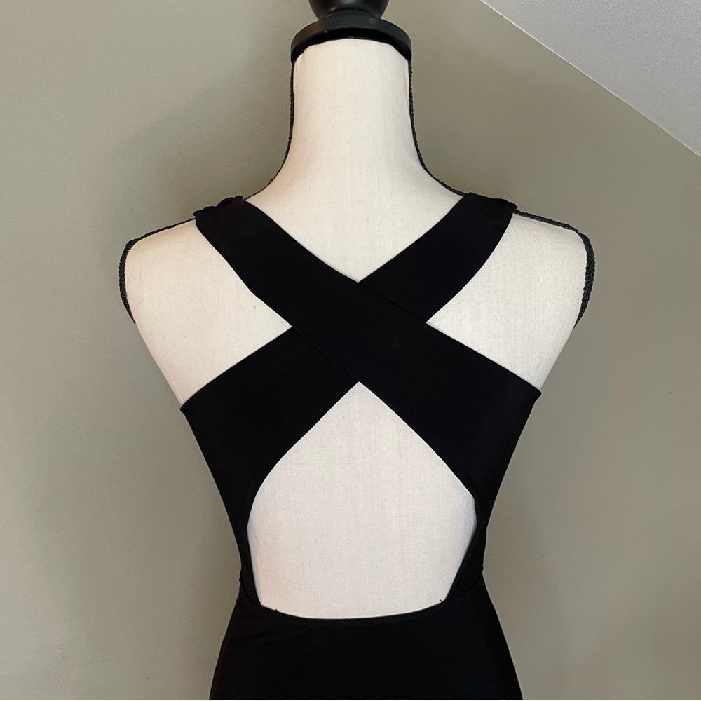 Windsor Black Jeweled Studded Cutout Criss Cross Racerback Gown Dress Small - Picture 4 of 12